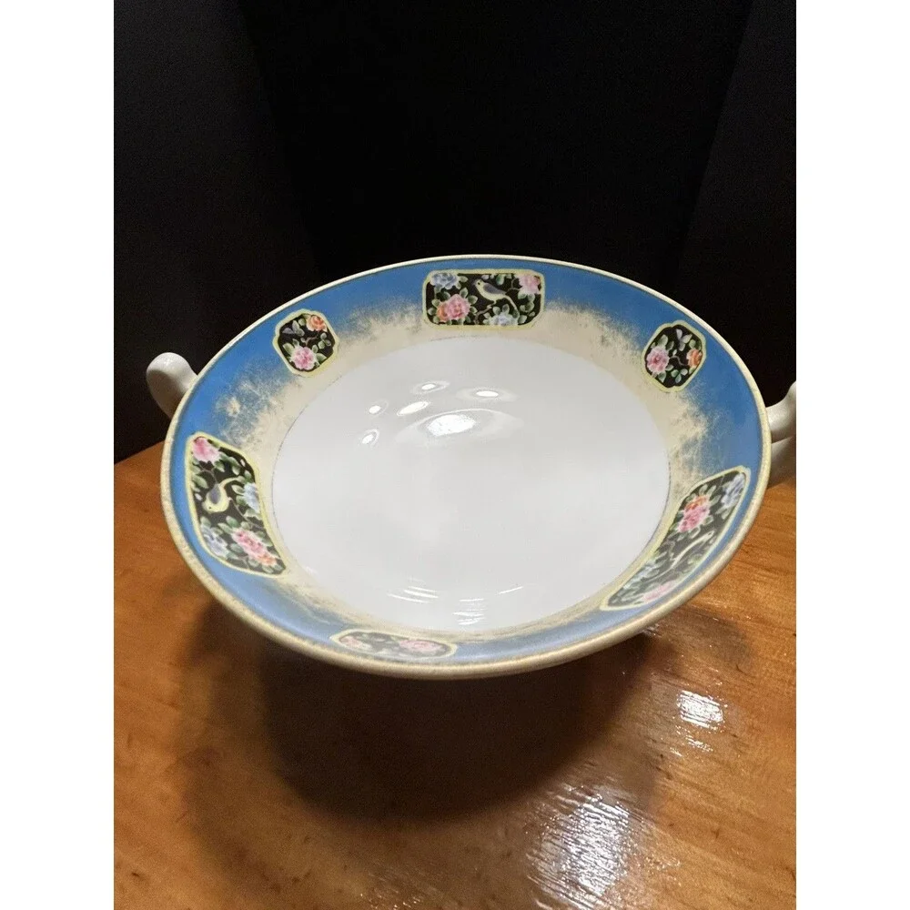 Nippon Hand Painted Bird Floral‎ Pedestal Bowl Vintage